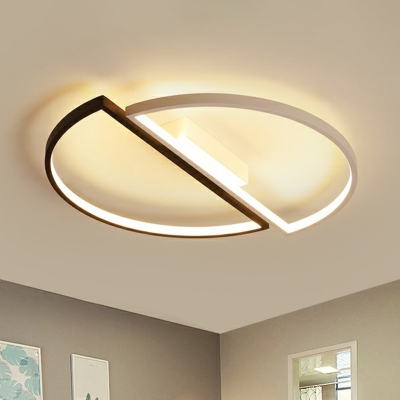 Circle Shaped LED Ceiling Fixture Simple Style Metal Bedroom Flush Mount Lighting in Black-White