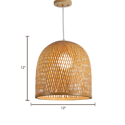 Cloche Shaped Drop Pendant Simplicity Bamboo 1 Head Light Brown Hanging Light for Dining Room