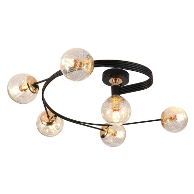 Curly Semi Flush Mount Chandelier Nordic Metallic Bedroom Ceiling Light with Ball Glass Shade
