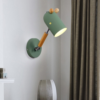 Deer Shaped Metal Wall Light Sconce Nordic 1-Light Adjustable Reading Wall Lamp with Wooden Decor