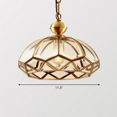 Dome Clear Glass Pendant Light Vintage 1-Light Dining Room Suspension Lighting in Gold