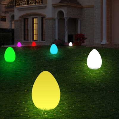 Egg Shaped Stake Lamp Art Decor PE White Solar Powered LED Landscape Light for Patio