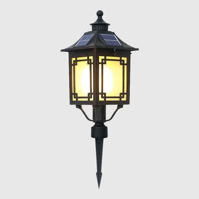 Frosted White Glass Pavilion Stake Light Traditional Outdoor Solar LED Path Lamp in Black