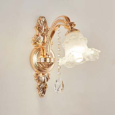 Frosted White Glass Wall Sconce Vintage Gold Finish Blossom Corridor Wall Mounted Lamp