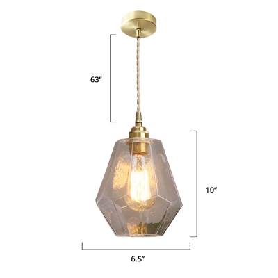 Gold Single-Bulb Pendant Lamp Nautical Clear Glass Gemstone Ceiling Hang Light for Living Room
