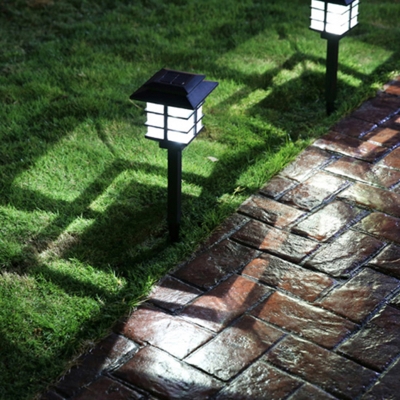 Gridded Rectangle Solar Lawn Lamp Art Deco Plastic Outdoor LED Ground Light with Stake in Black
