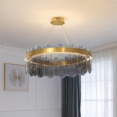 Oblong Glass LED Chandelier Simplicity Suspended Lighting Fixture for Living Room