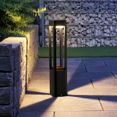 Outdoor LED Lawn Light Modern Matte Black Ground Light with Rectangular Metal Shade