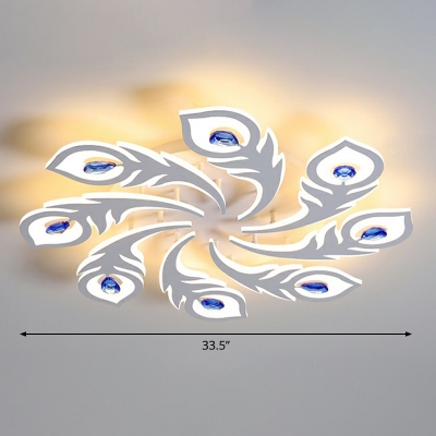Peacock Tail Feather Flush Ceiling Light Novelty Minimalist Acrylic White LED Semi Flush Light