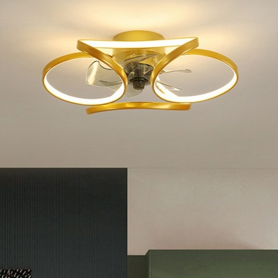 Round LED Ceiling Fan Light Simplicity Metal Bedroom Semi Flush Mount Light with Remote