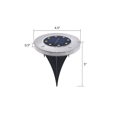Round Solar Inground Lighting Modern Stainless Steel Black LED Stake Lamp for Patio