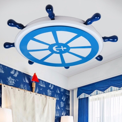 Rudder LED Ceiling Flush Mount Nautical Style Metal Blue Flush Light Fixture for Child Room