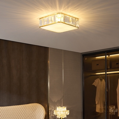 Simple Style Square Ceiling Lamp Optical Crystal Bedroom Flush Mount Light in Gold