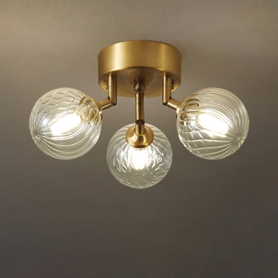 Twist Glass Ball Semi Flush Mount Postmodern Style Brass Ceiling Light for Bedroom