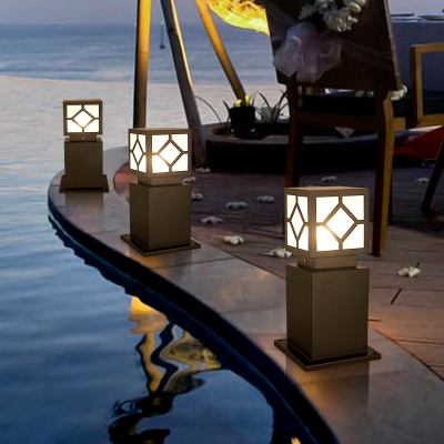Vintage Style Box Solar Ground Lamp Metal LED Path Lighting in Black with Frosted Glass Shade