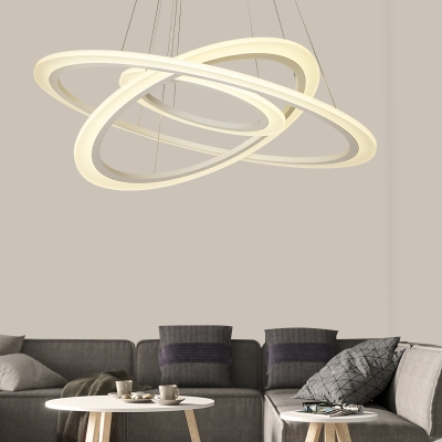 White Loop LED Chandelier Light Minimalistic Acrylic Hanging Lamp for Living Room