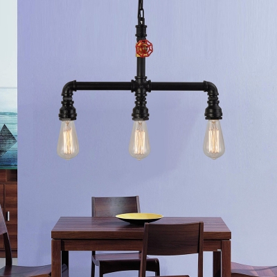 3-Light Trident Suspension Lighting Steampunk Wrought Iron Island Light for Dining Room