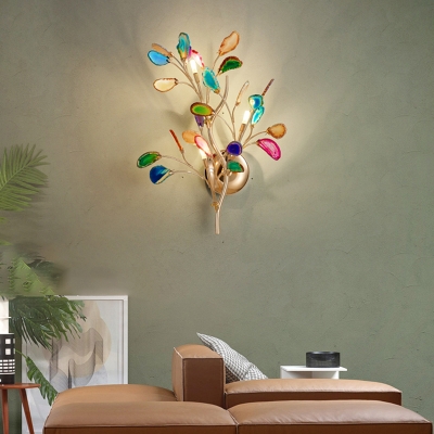 Agate Leaf Wall Light Sconce Artistic Gold Finish Wall Mount Lamp for Living Room