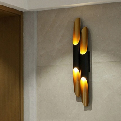Bamboo Culm Shaped Wall Lamp Postmodern Metal Black and Gold Inner Sconce Light for Stairs