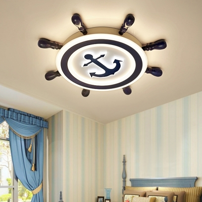 Blue Rudder Flush Ceiling Light Childrens LED Acrylic Flush Mount Lamp for Bedroom