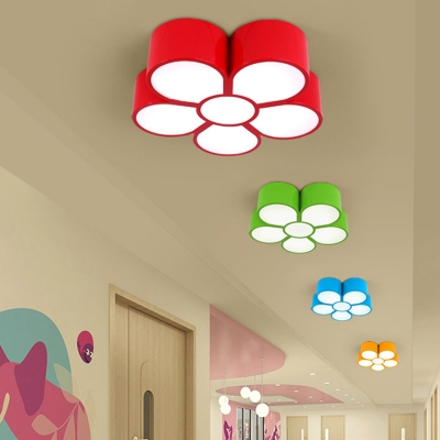 Cartoon Flower LED Flush-Mount Light Metallic Nursery School Ceiling Mounted Light