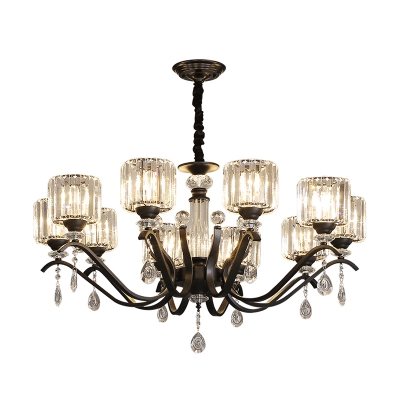 Chandelier Light Fixture Modern Dining Room Pendant Light with Cylindrical Crystal Shade in Black