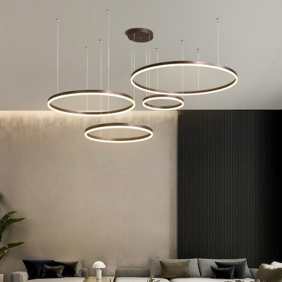 Circles Living Room Chandelier Lighting Aluminum Minimalist LED Hanging Ceiling Light