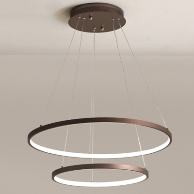 Circular LED Pendant Lighting Artistic Metal Living Room Ceiling Chandelier in Coffee