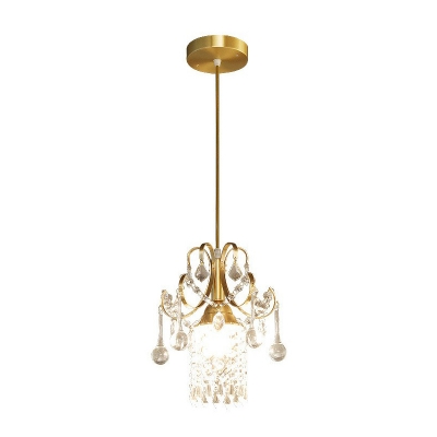 Clear Crystal Tassel Brass Pendulum Light Scrolling 1 Bulb Baroque Style Hanging Lamp