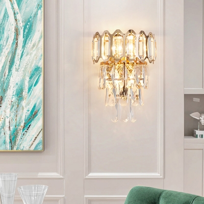 Clear Crystal Tiers Flush Wall Sconce Luxurious Modern 3-Light Wall Lamp for Bedroom