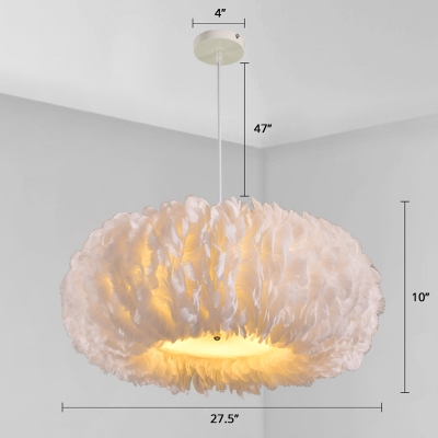 Donut Shaped Suspension Light Minimalist Feather Bedroom Pendant Lighting Fixture