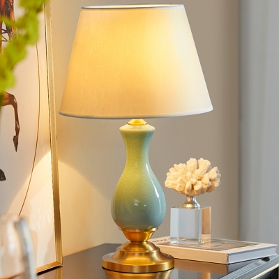 Empire Shade Fabric Night Light Modernist Single Light Green Table Lamp with Ceramic Vase Base