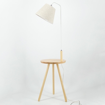 Empire Shade Floor Lamp Nordic Fabric 1-Light Bedroom Standing Light with Wooden Tripod Tray
