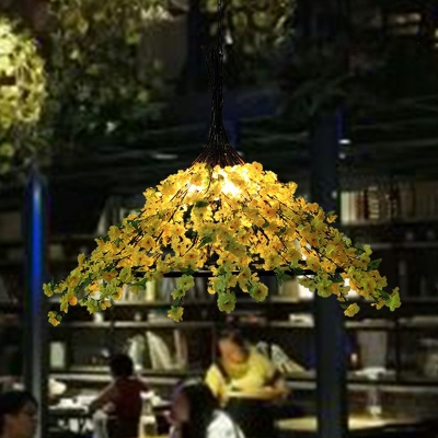 Fake Plant Chandelier Light Fixture Farmhouse Green Iron Hanging Lamp for Restaurant