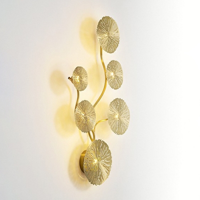 Golden Lotus Leaf Wall Sconce Light Artistic Metal Wall Light Fixture for Dining Room
