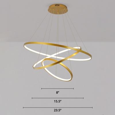 Golden Multi-Ring Chandelier Simplicity LED Metal Hanging Pendant Light for Restaurant