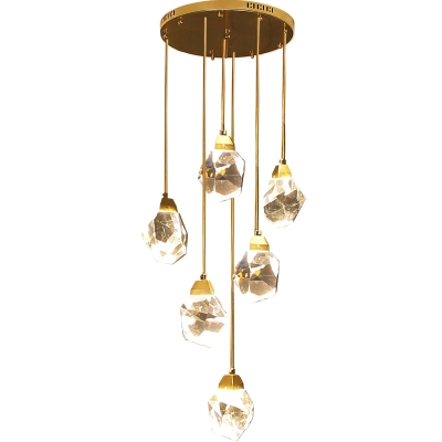 K9 Crystal Gemstone Multi Pendant Chandelier Postmodern Golden Suspension Light for Hall