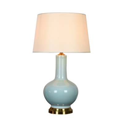 Light Blue Vase Table Light Minimalist 1 Bulb Ceramic Night Lamp with Tapered Drum Shade