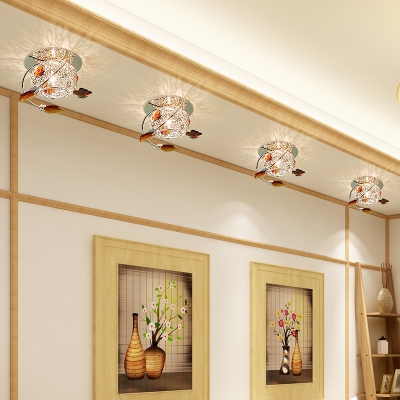 Metal Wire Nest Ceiling Light Modern LED Flush Mount Lighting with Crystal Deco for Bedroom