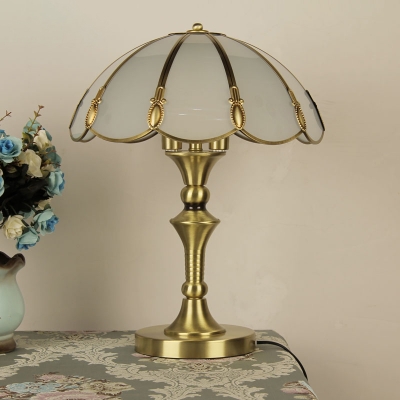 Opaline Glass Brass Table Lamp Scalloped 1-Light Colonial Style Night Stand Light