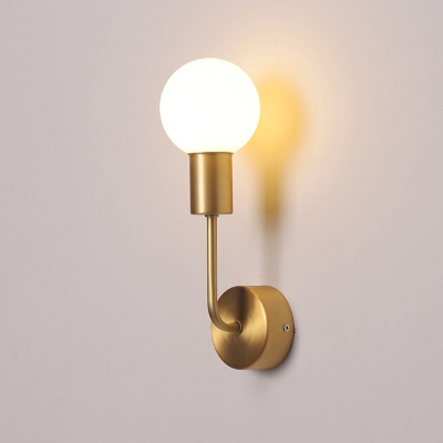 Postmodern Sconce Lamp Brass Geometric Wall Lighting with Opal Glass Shade for Bedroom