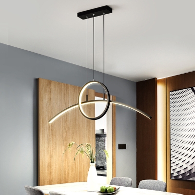 Ring and Arc Shaped LED Island Pendant Artistic Metal Dining Room Hanging Light Fixture