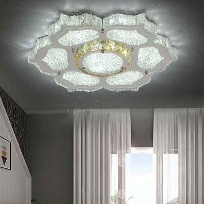 Silver Flower Flush Ceiling Light Modern Crystal LED Flush Mount Fixture for Living Room