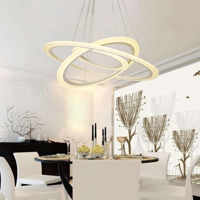 White Loop LED Chandelier Light Minimalistic Acrylic Hanging Lamp for Living Room