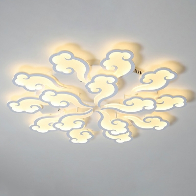 Auspicious Cloud Shaped Flushmount Light Modern Metal Living Room LED Semi Mount Lighting in White
