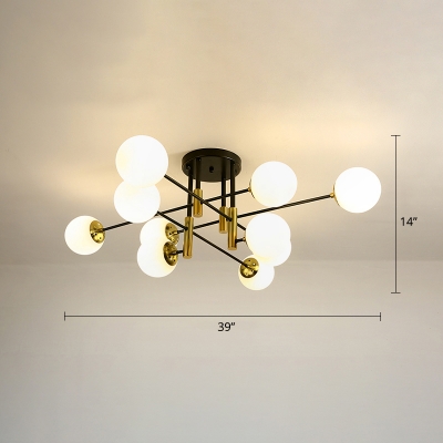 Ball Kitchen Semi Mount Lighting Opal Glass Minimalist Ceiling Light in Black and Gold