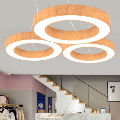 Big O Metal LED Chandelier Light Nordic Light-Wood Hanging Ceiling Light for Office