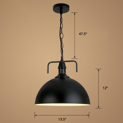 Black Hemisphere Suspension Lamp Industrial Metal 1 Head Bistro Pendant Lighting with Vent Socket