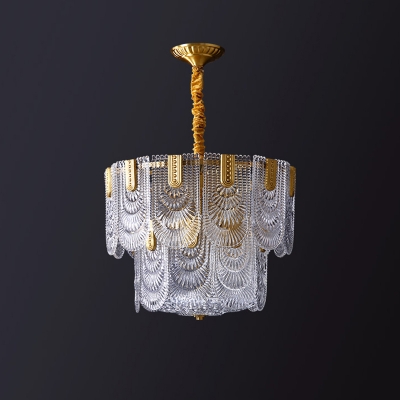 Carved Crystal Tiered Pendant Lamp Postmodern 6 Bulbs Gold Chandelier Light Fixture