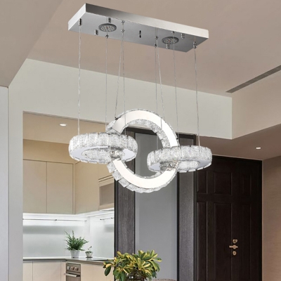 Chrome Loop Shaped Chandelier Pendant Minimalist Crystal LED Hanging Light for Dining Room